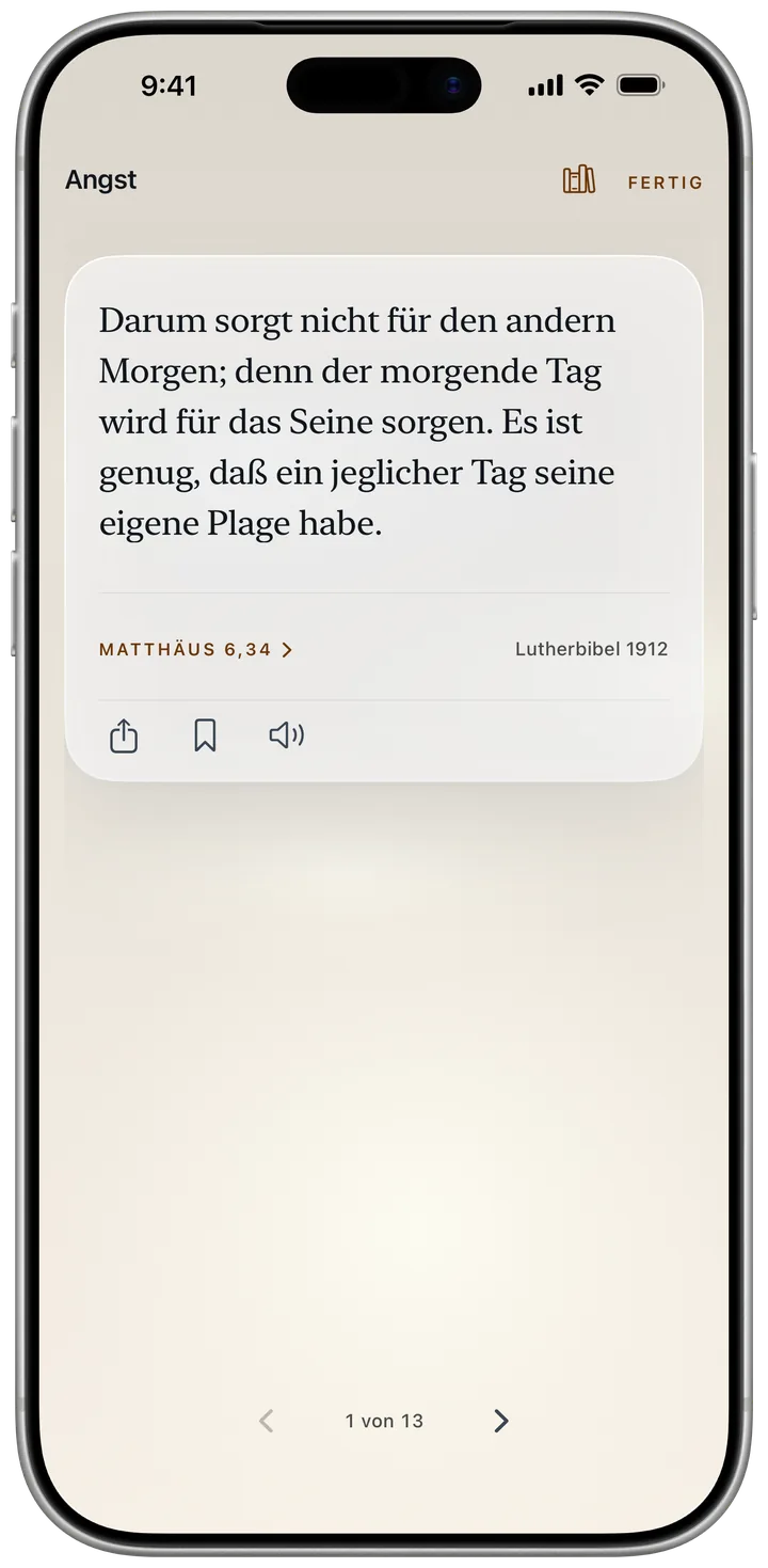 Die Lesung Angst, die mit Matthäus 6,34 beginnt
