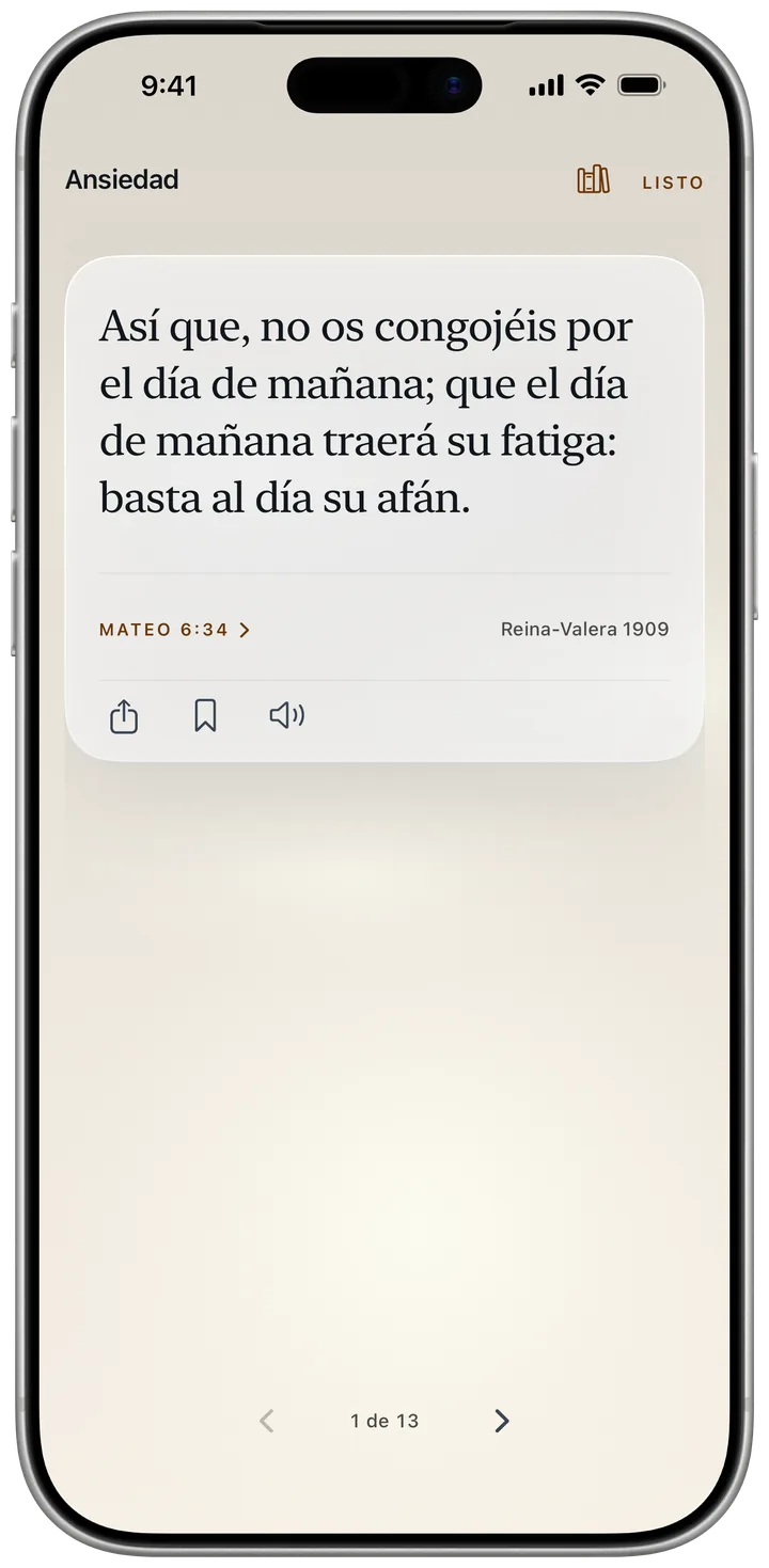 La lectura Ansiedad, que empieza con Mateo 6:34