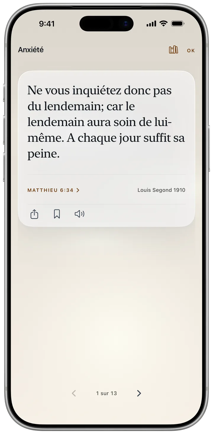 La lecture Anxiété, qui s’ouvre sur Matthieu 6:34